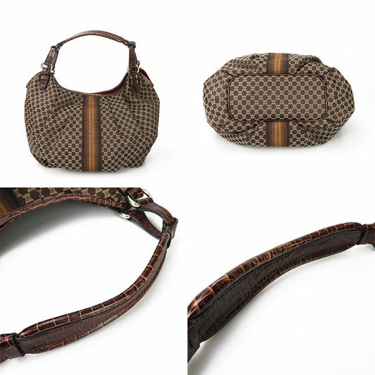 CELINE Shoulder Bag Canvas, Leather Brown Women Used Authentic