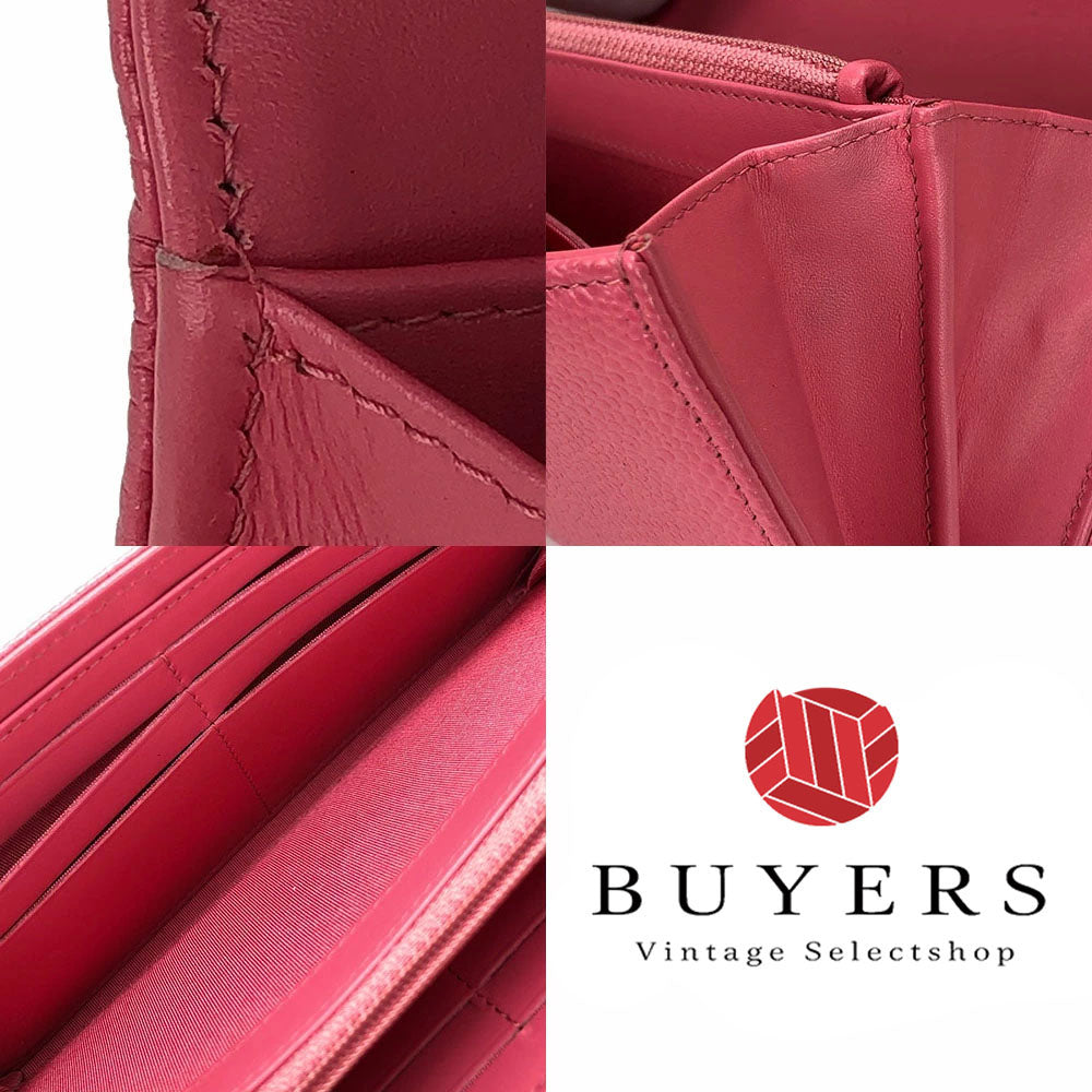 CHANEL Long Wallet Purse Caviar skin pink COCO Mark Women Used Authentic