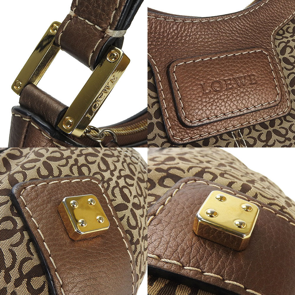 LOEWE Shoulder Bag Canvas, Leather Brown Women Used Authentic