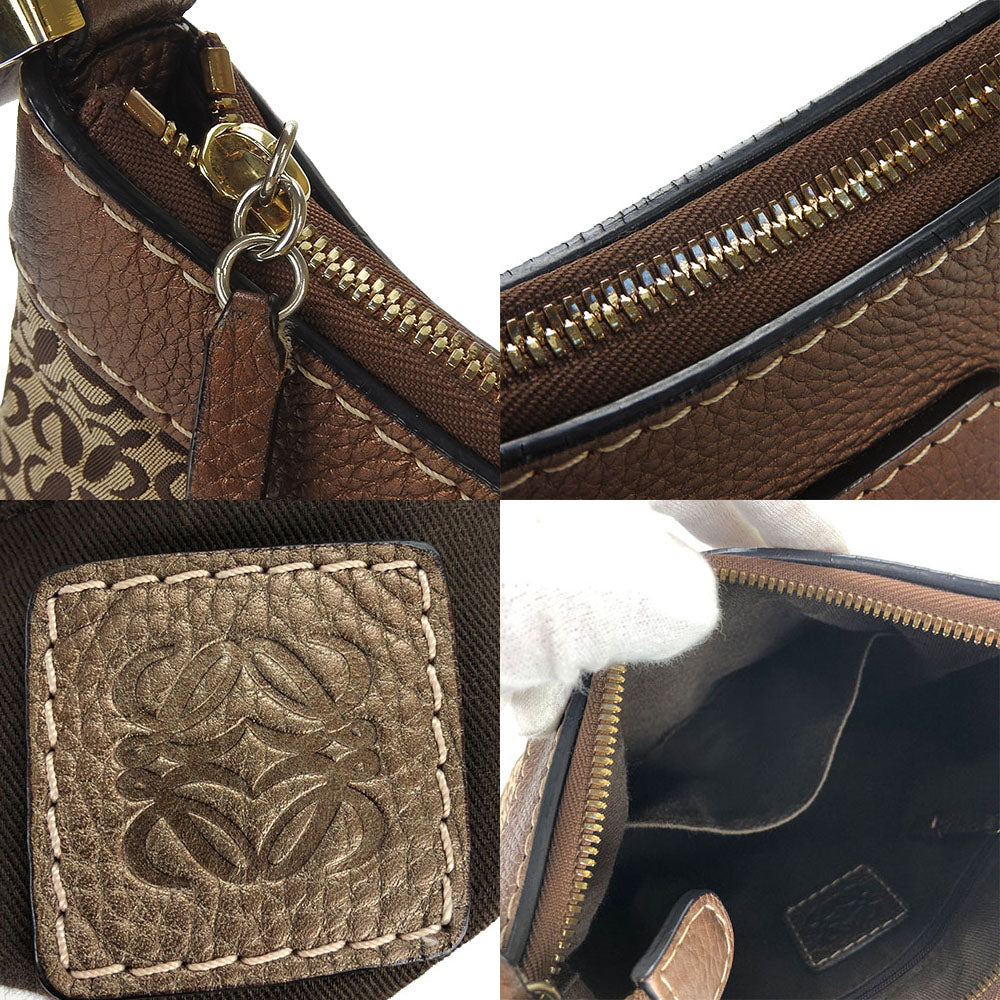 LOEWE Shoulder Bag Canvas, Leather Brown Women Used Authentic