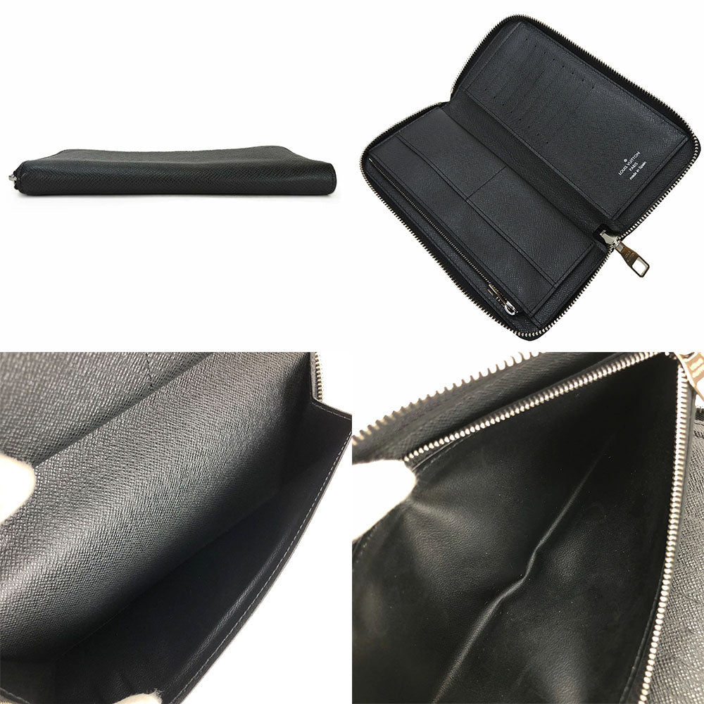 LOUIS VUITTON Long Wallet Purse M32822 Taiga black Zippy Wallet Vertical mens Used Authentic
