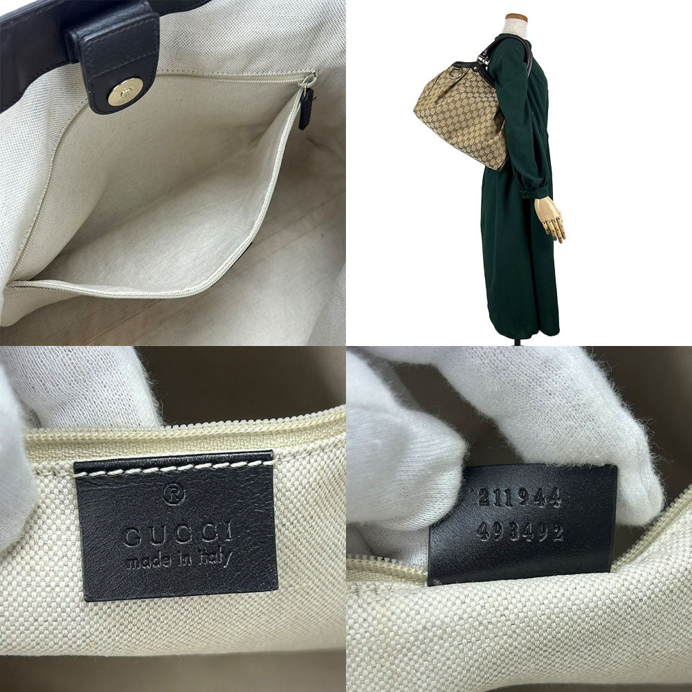 GUCCI Tote Bag 211944 GG canvas beige Sukey Women Used Authentic