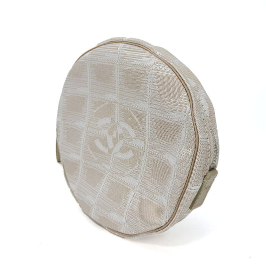 CHANEL Pouch Jacquard nylon beige New travel line Women Used Authentic