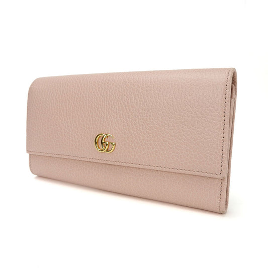 GUCCI Long Wallet Purse 456116 leather pink Double G GG Marmont Women Used Authentic