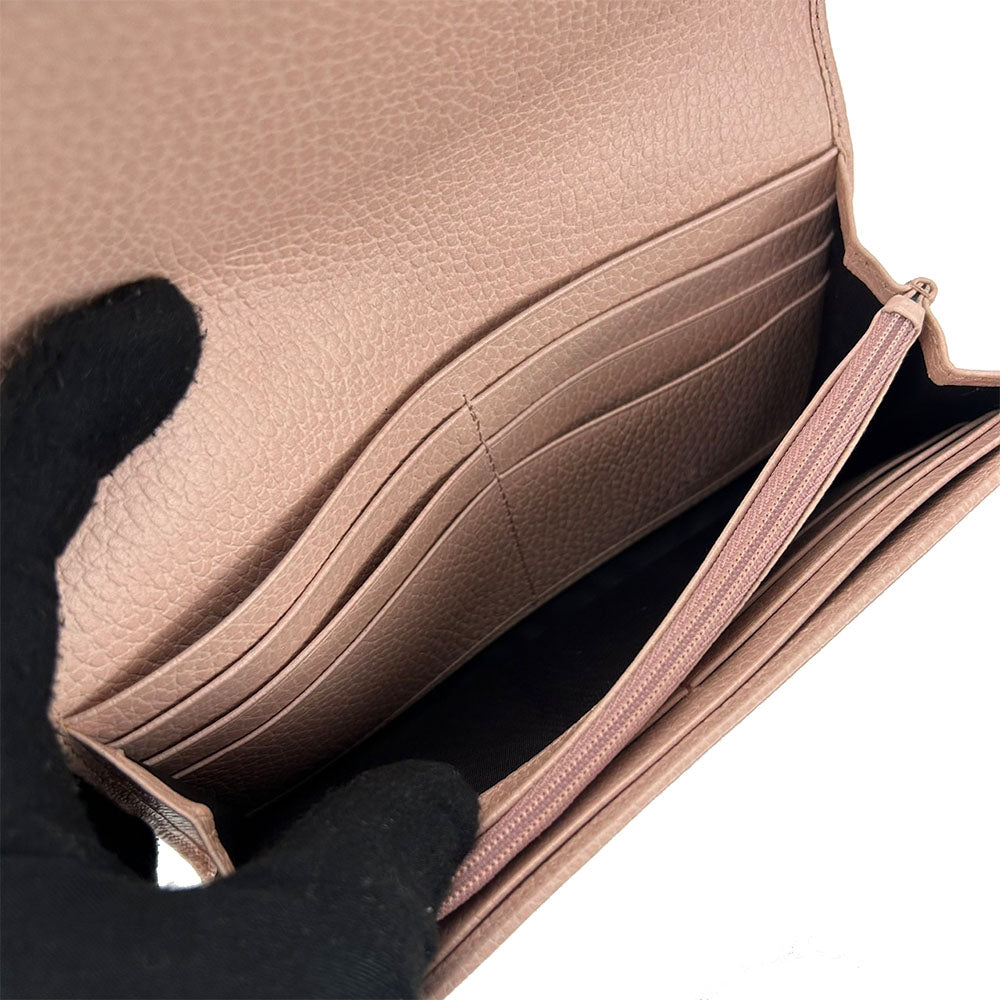 GUCCI Long Wallet Purse 456116 leather pink Double G GG Marmont Women Used Authentic