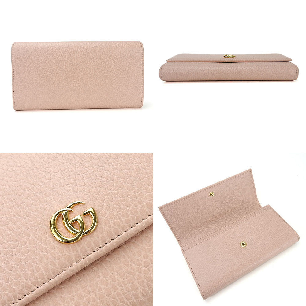 GUCCI Long Wallet Purse 456116 leather pink Double G GG Marmont Women Used Authentic