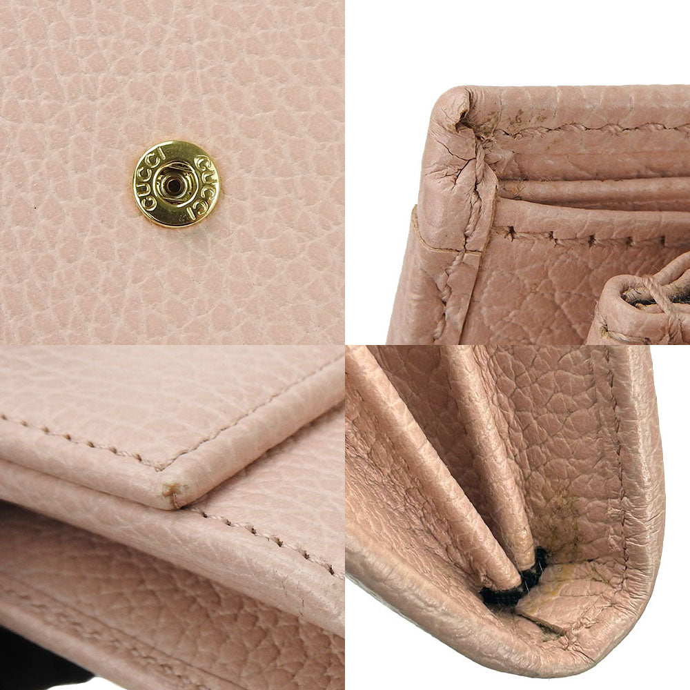 GUCCI Long Wallet Purse 456116 leather pink Double G GG Marmont Women Used Authentic