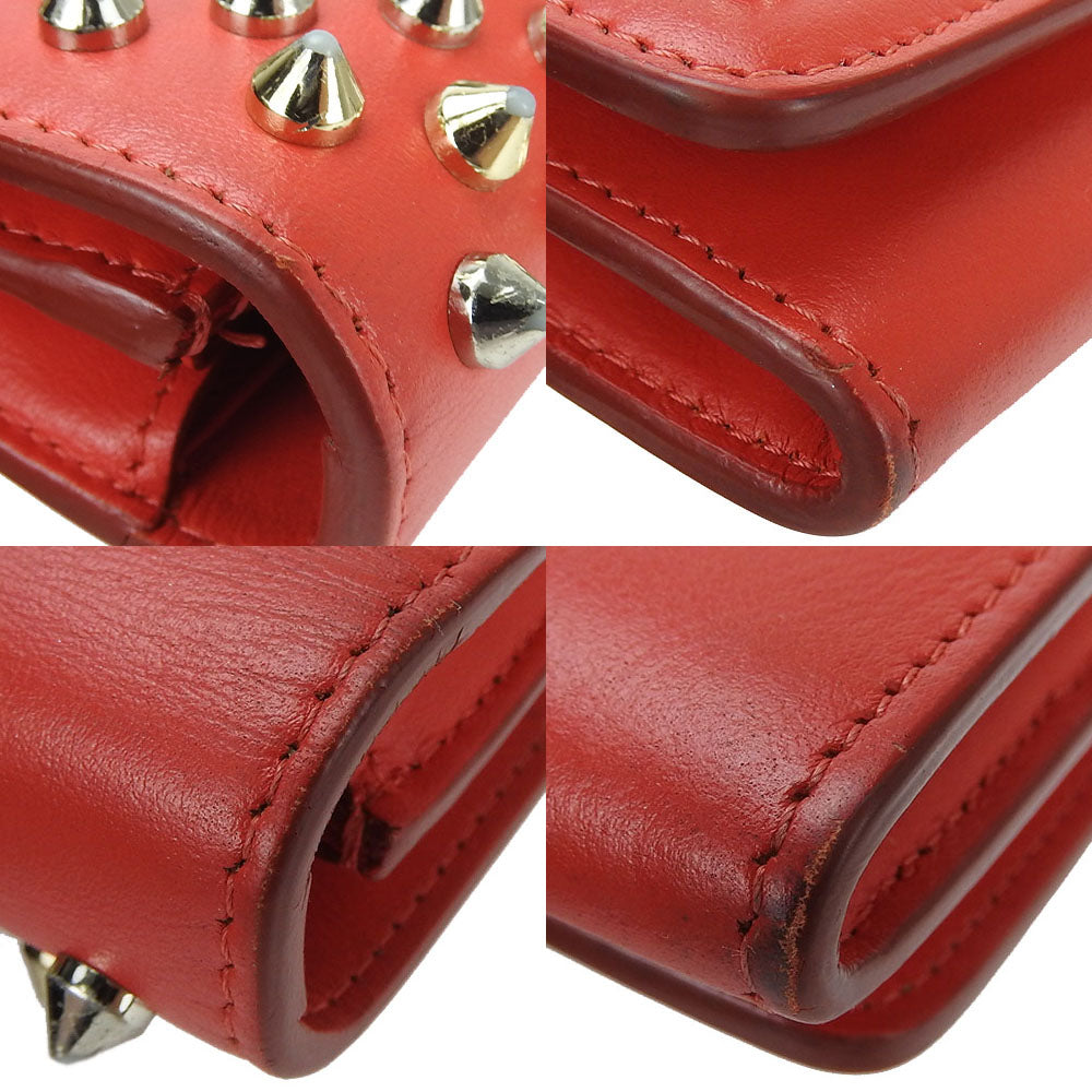 Christian Louboutin Long Wallet Purse 1175077 Calfskin, Leather Red Studded Long Wallet Purse Macaron Continental Women Used Authentic