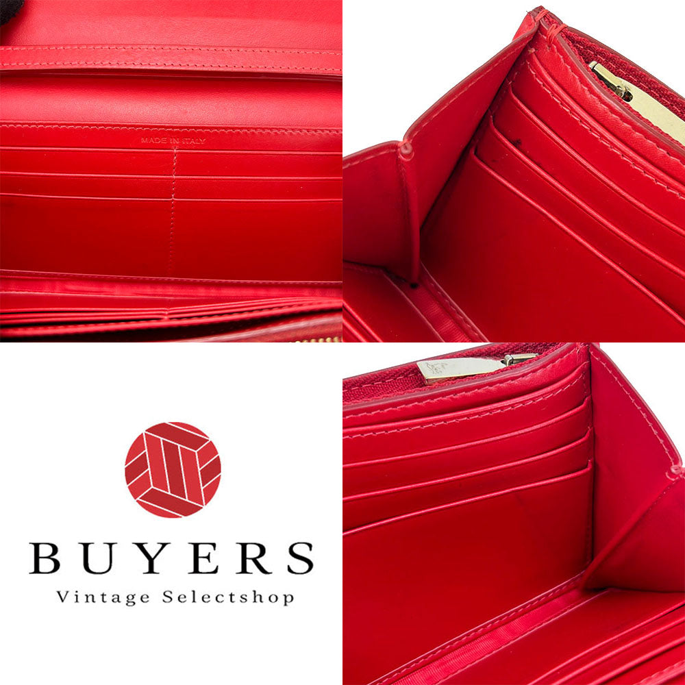 Christian Louboutin Long Wallet Purse 1175077 Calfskin, Leather Red Studded Long Wallet Purse Macaron Continental Women Used Authentic