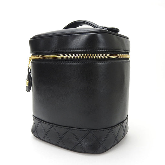 CHANEL Cosmetics Pouch leather black Bicolole Vanity Women Used Authentic