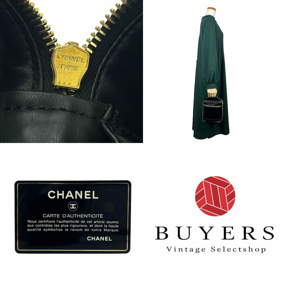 CHANEL Cosmetics Pouch leather black Bicolole Vanity Women Used Authentic