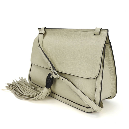 GUCCI Shoulder Bag 370826 leather white Bamboo daily Women Used Authentic