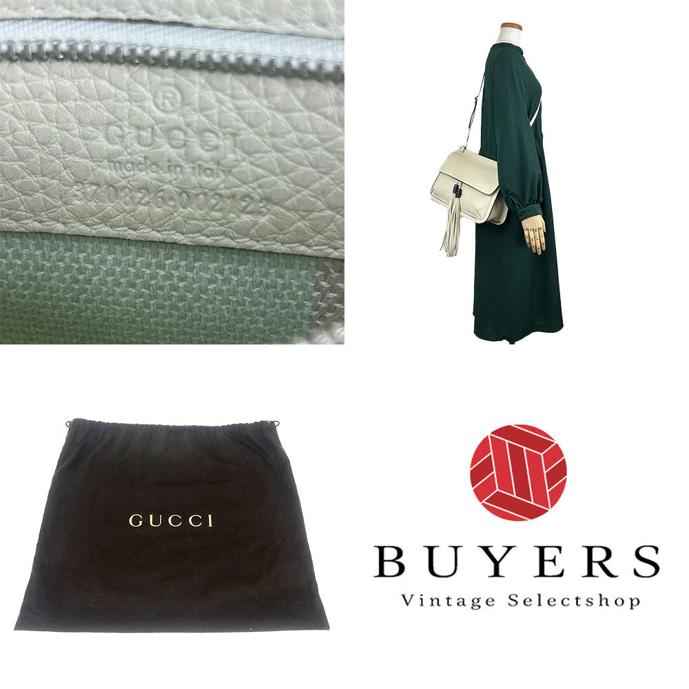 GUCCI Shoulder Bag 370826 leather white Bamboo daily Women Used Authentic