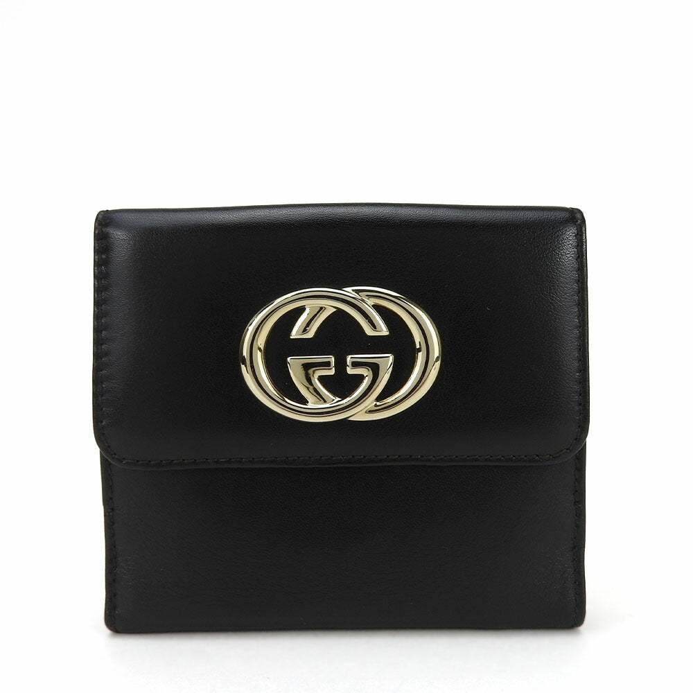 GUCCI Bifold Wallet 162759 leather black Women Used Authentic