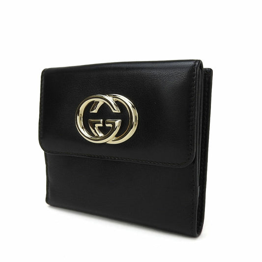 GUCCI Bifold Wallet 162759 leather black Women Used Authentic