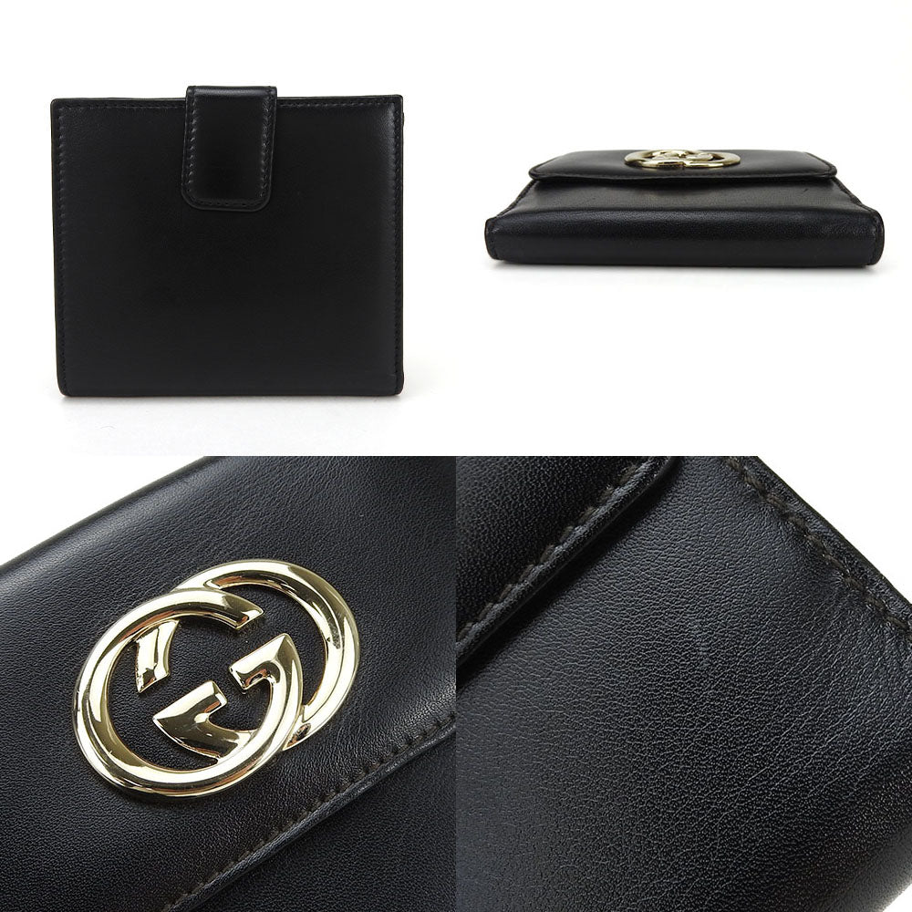 GUCCI Bifold Wallet 162759 leather black Women Used Authentic