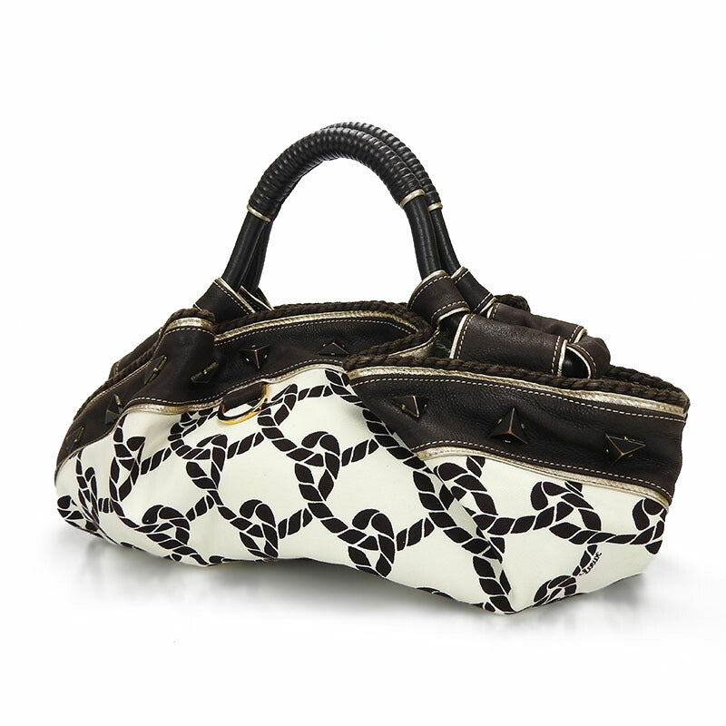 LOEWE Handbag Leather, Canvas Dark brown anagram Nappa Aire Women Used Authentic