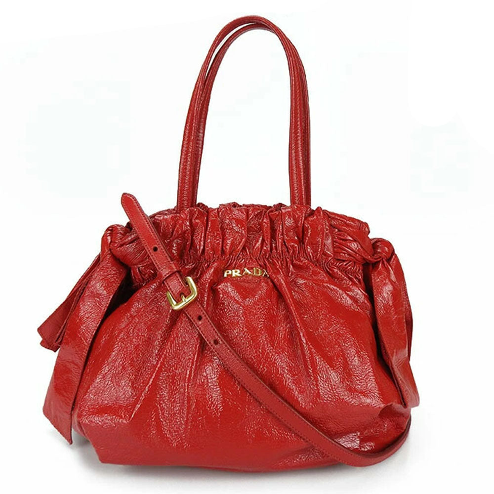 PRADA Handbag enamel Red Women Used Authentic