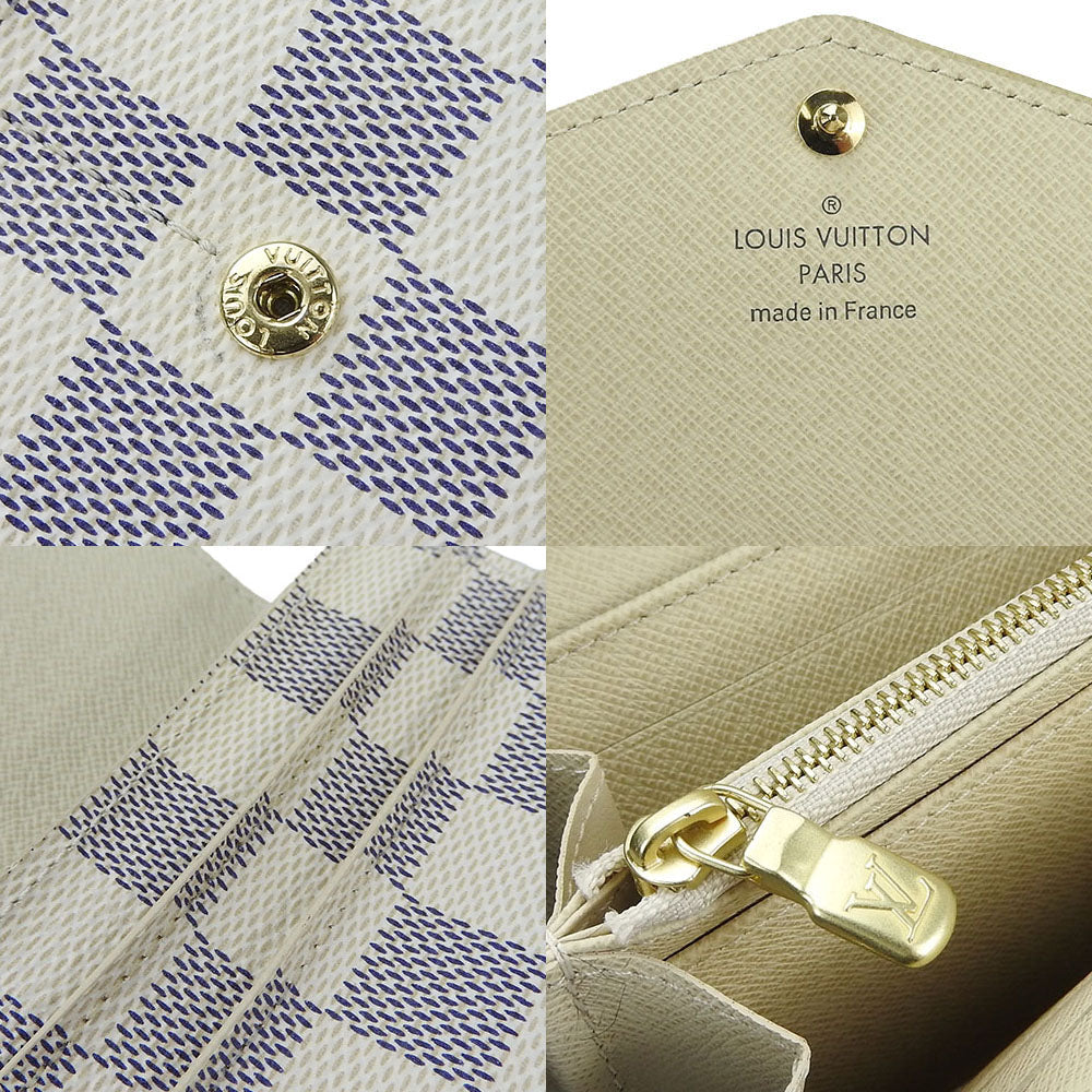 LOUIS VUITTON Long Wallet Purse N63208 Damier Azur white Portefeuille Sarah Women Used Authentic