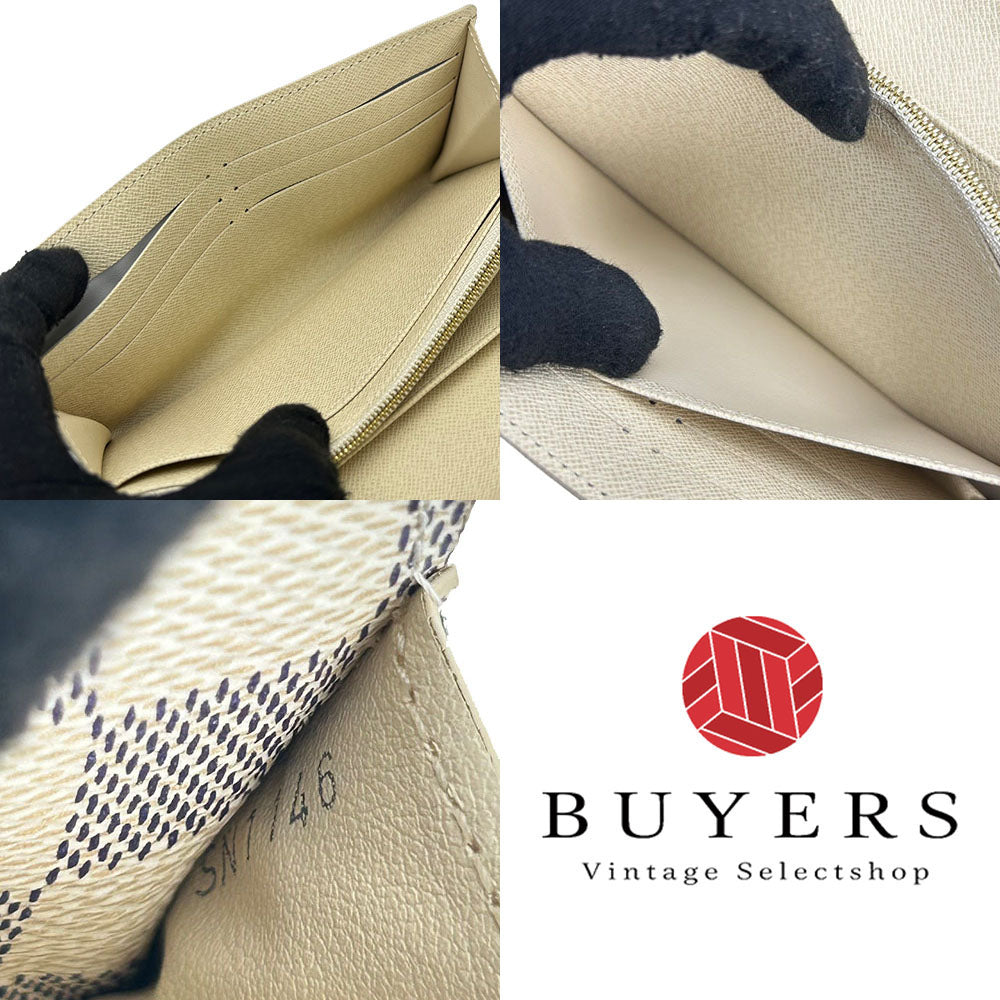 LOUIS VUITTON Long Wallet Purse N63208 Damier Azur white Portefeuille Sarah Women Used Authentic