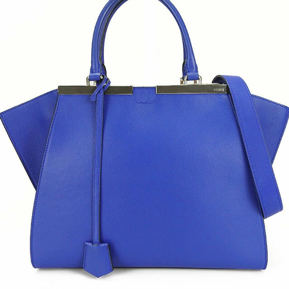 FENDI Handbag 8BH279 leather Blue type Trois Jules Women Used Authentic