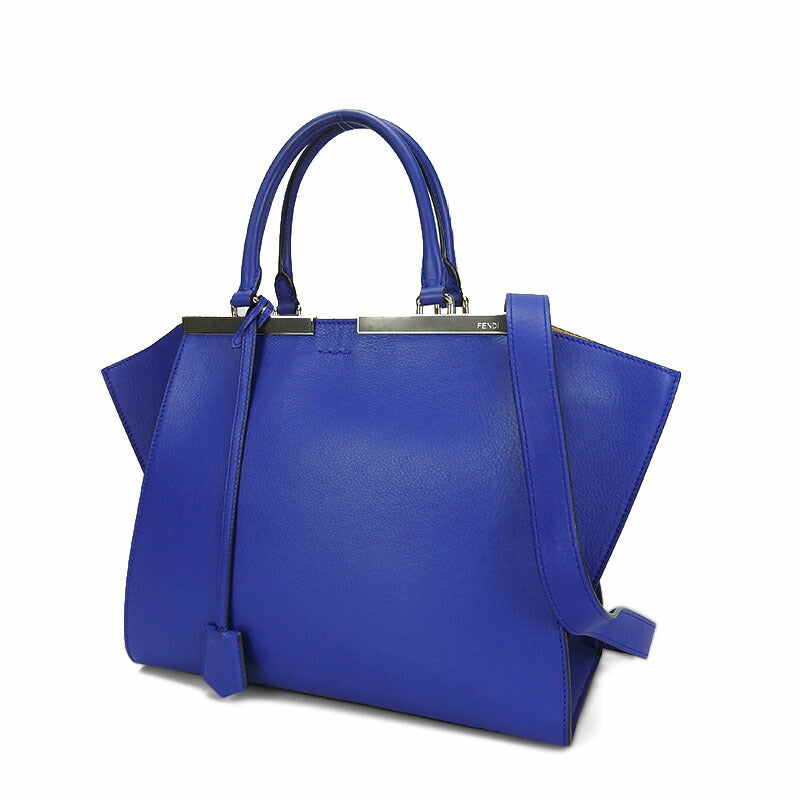 FENDI Handbag 8BH279 leather Blue type Trois Jules Women Used Authentic
