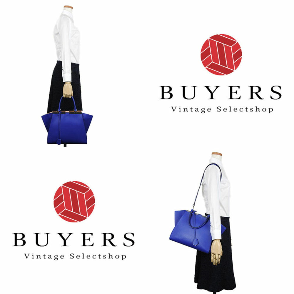 FENDI Handbag 8BH279 leather Blue type Trois Jules Women Used Authentic