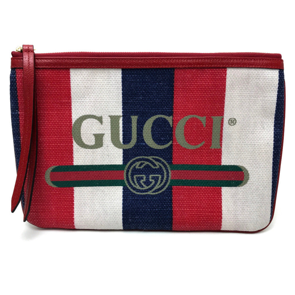 GUCCI Clutch bag 524788 Canvas / leather Red Men's Women Baia de la Silvi stripes unisex(Unisex) Used Authentic