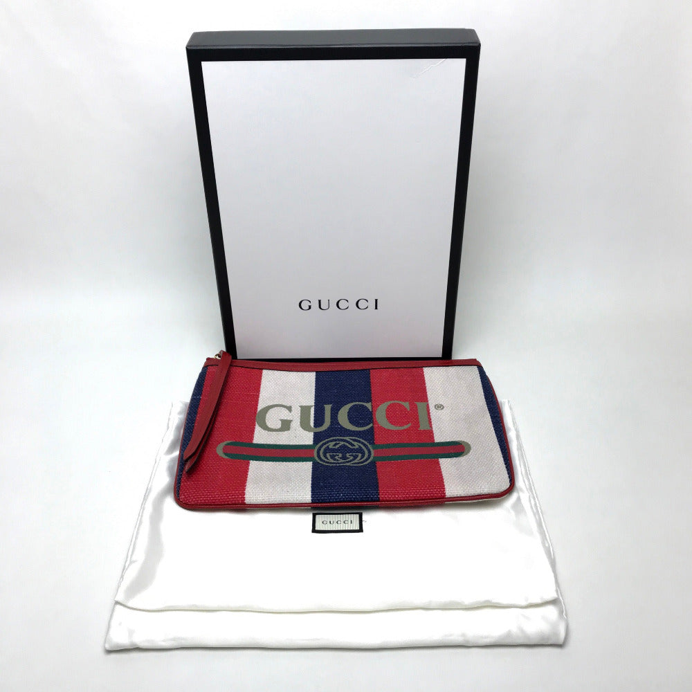 GUCCI Clutch bag 524788 Canvas / leather Red Men's Women Baia de la Silvi stripes unisex(Unisex) Used Authentic