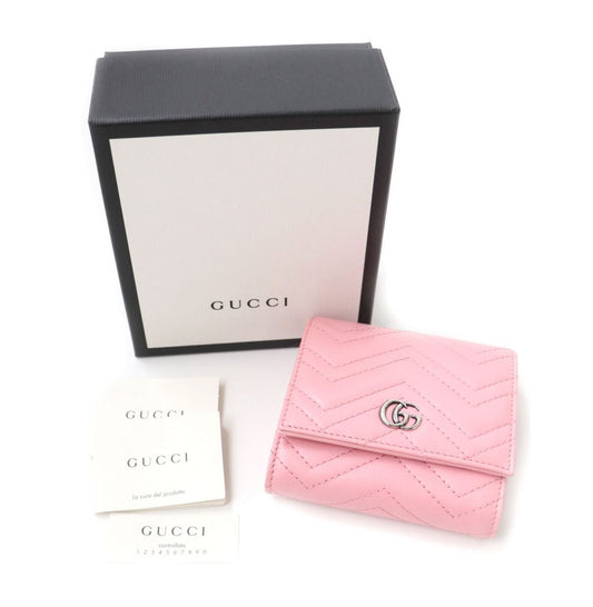 GUCCI Bifold Wallet 598629 Main: Leather Pink x Silver Metal Women Used Authentic