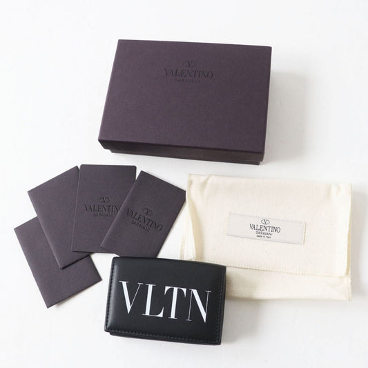 VALENTINO Tri-fold wallet Main: Calfskin Black x white Women Used Authentic
