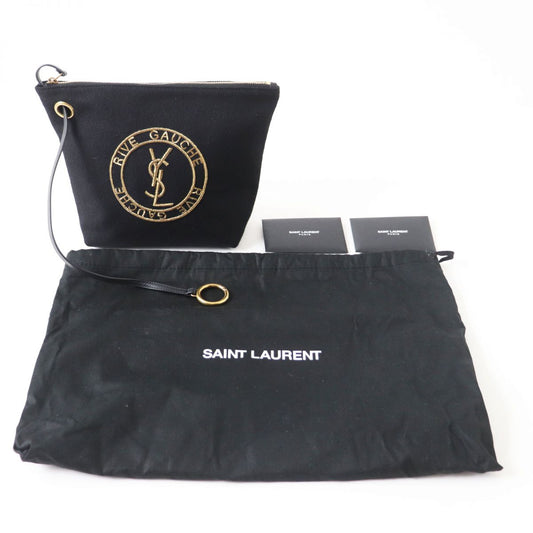 SAINT LAURENT Pouch Main: Wool, Main: Leather Black x Gold Women Used Authentic
