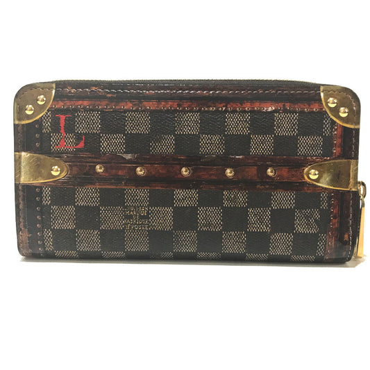 LOUIS VUITTON Long Wallet Purse M63490 Damier canvas Brown Transformed Damier Trompe l�foeil zippy wallet Women Used Authentic