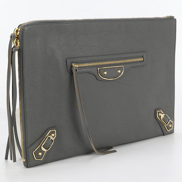 BALENCIAGA 390186 Clutch bag leather gray mens Used Authentic