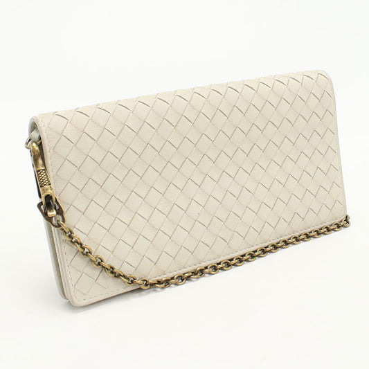 BOTTEGA VENETA 586906 INTRECCIATO Chain wallet leather white Women
