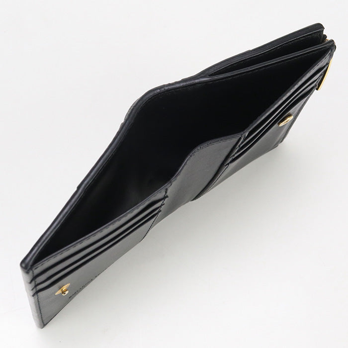 BOTTEGA VENETA BO93003 Bifold Wallet Zipper INTRECCIATO leather black Women Used Authentic
