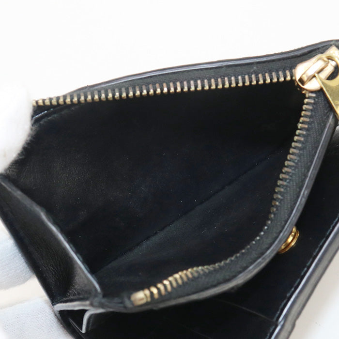 BOTTEGA VENETA BO93003 Bifold Wallet Zipper INTRECCIATO leather black Women Used Authentic
