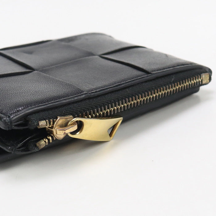 BOTTEGA VENETA BO93003 Bifold Wallet Zipper INTRECCIATO leather black Women Used Authentic