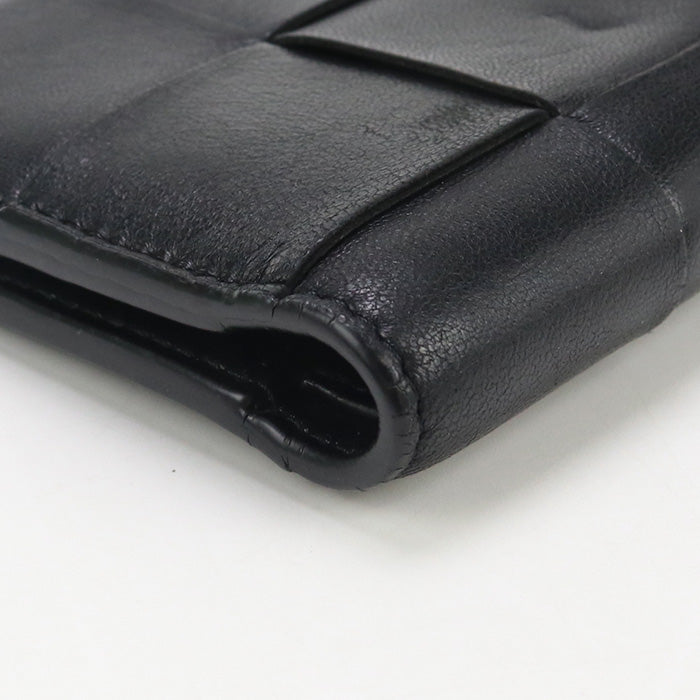 BOTTEGA VENETA BO93003 Bifold Wallet Zipper INTRECCIATO leather black Women Used Authentic