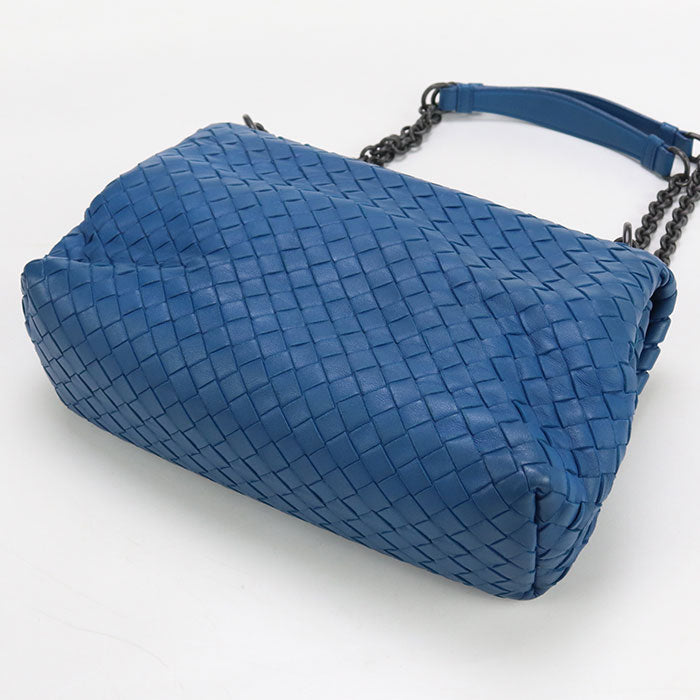 BOTTEGA VENETA Chain INTRECCIATO leather/ChainShoulder Bag blue Women