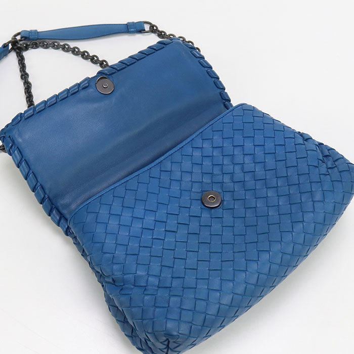 BOTTEGA VENETA Chain INTRECCIATO leather/ChainShoulder Bag blue Women