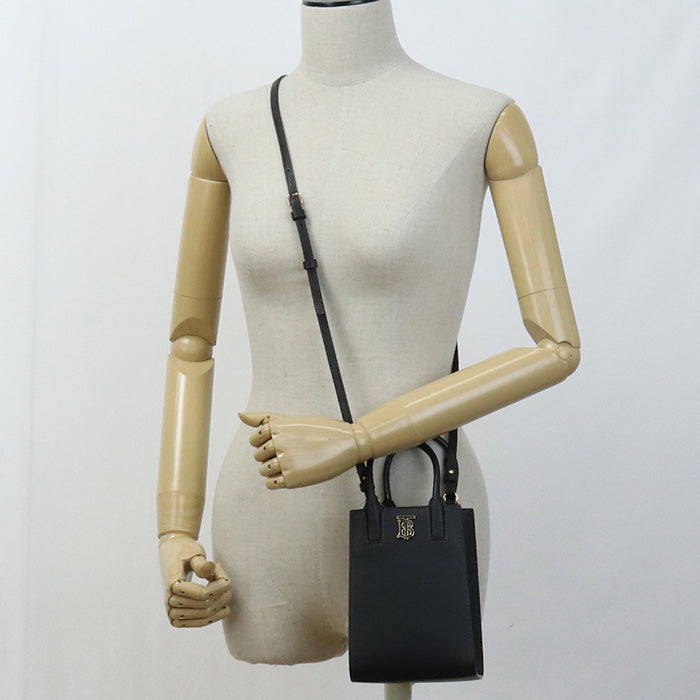 BURBERRY 8052305 Tote Bag Micro Francis TB logo 2WAY Tote Bag leather black Women