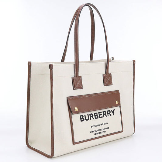 BURBERRY 8044129 medium frayed tote Tote Bag cotton, leather White Women Used Authentic