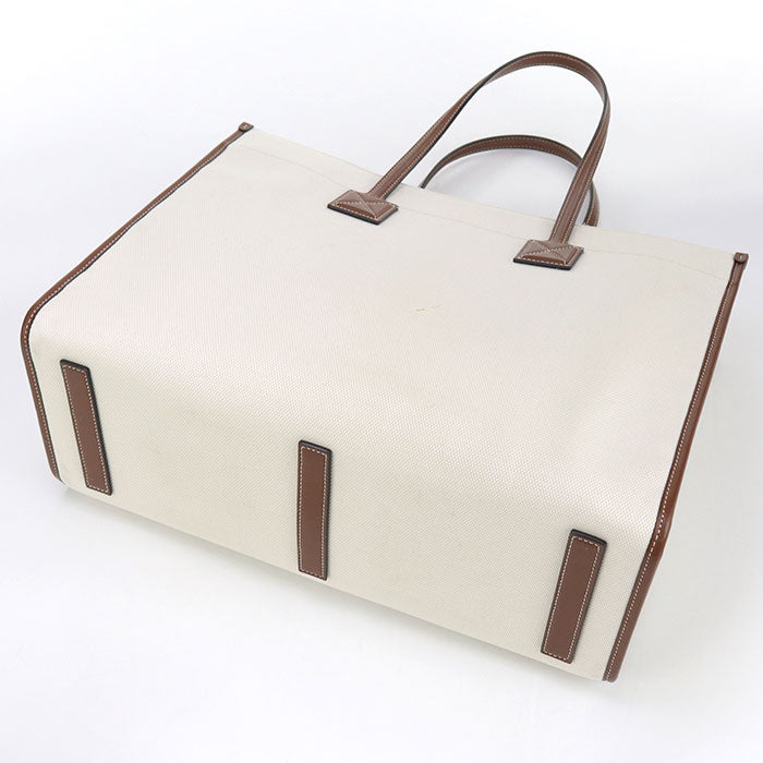 BURBERRY 8044129 medium frayed tote Tote Bag cotton, leather White Women Used Authentic