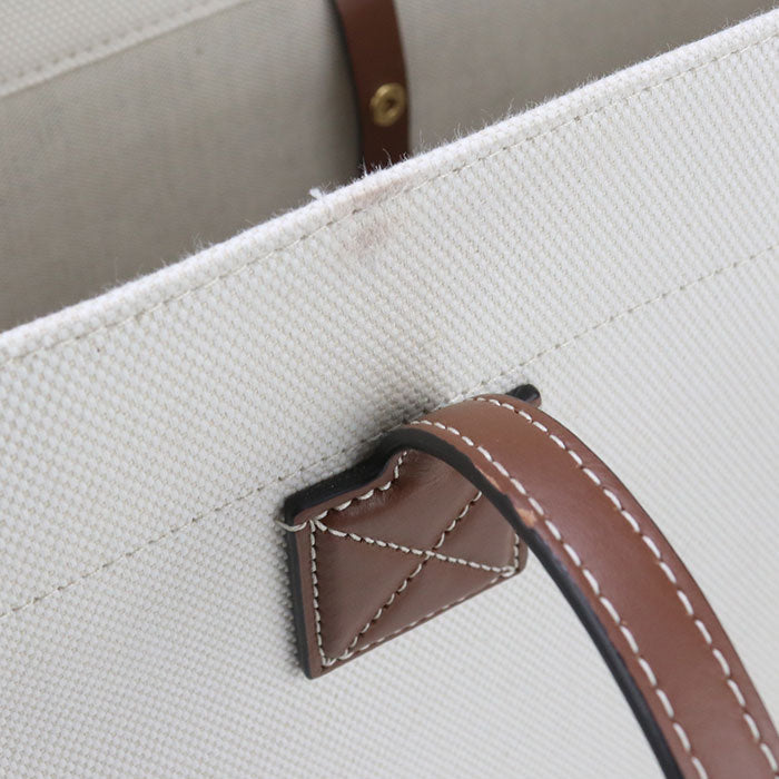 BURBERRY 8044129 medium frayed tote Tote Bag cotton, leather White Women Used Authentic