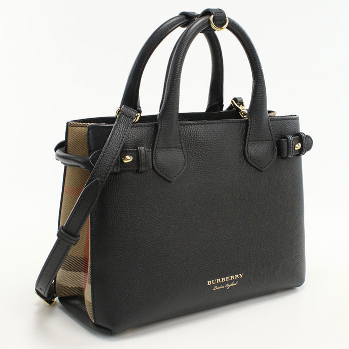 BURBERRY 4023700 2WAY Small Banner Nova Check Tote Bag Calfskin black Women