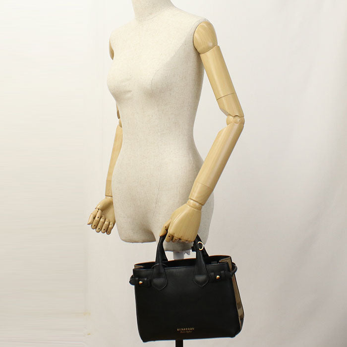 BURBERRY 4023700 2WAY Small Banner Nova Check Tote Bag Calfskin black Women