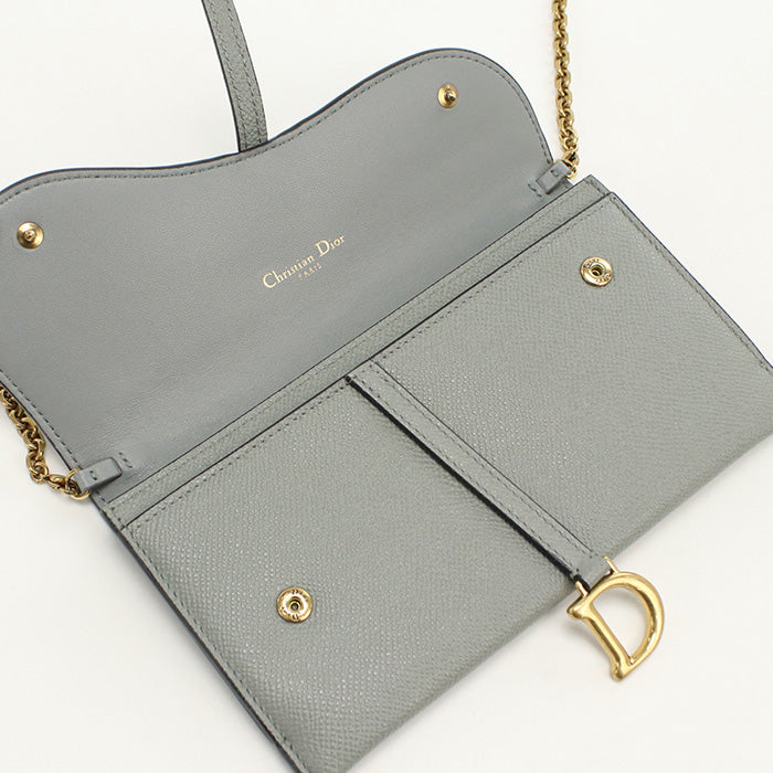 Dior CD88255 saddle Chain wallet leather gray Women