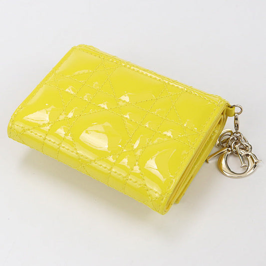 Dior S0181 OVRB Tri-fold wallet Lady Dior Lotus Wallet Canage Patent calfskin Yellow Women