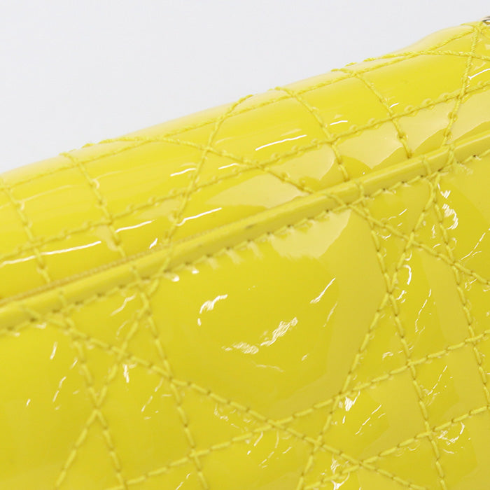 Dior S0181 OVRB Tri-fold wallet Lady Dior Lotus Wallet Canage Patent calfskin Yellow Women